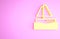 Yellow Yacht sailboat or sailing ship icon isolated on pink background. Sail boat marine cruise travel. Minimalism