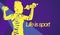 Yellow zebra silhouette of athletic woman with dumbbells over purple