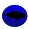 A yellowfin tuna silhouette in a deep sea blue circle