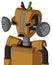 Yellowish Droid With Droid Head And Sad Mouth And Angry Eyes And Wire Hair