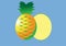 Yellowish green pineapple fruit Yellow inside Full and half results Light blue background