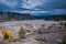 YELLOWSTONE, MONTANA, USA JUNE 02, 2018: People walking in a boardwalk in Mammoth hot springs pools with hiking trails