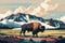 Yellowstone National Park Bison Mountain, Scene vector illustration