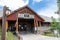 Yellowstone National Park, Wyoming - June 27, 2020: The Old Faithful Snow Lodge gift shop and Geyser Grill building