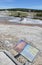 YELLOWSTONE NATIONAL PARK, WYOMING - JUNE 8, 2017: Beehive Geyser in Upper Geyser Basin With Old Faithful in the Background