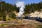 YELLOWSTONE NATIONAL PARK, WYOMING, USA - AUGUST 23, 2017:Tourists walking along the path to the Dragons Mouth Spring