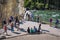 YELLOWSTONE NATIONAL PARK, WYOMING, USA - JULY 17, 2017: Tourists watching and taking pictures of Lower Yellowstone Falls. Grand C