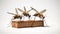 Yellowtail Tiger Mosquitoes Carrying Wooden Box: 3d Rendering Sculpture