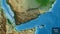 Yemen border shape overlay. Bevelled. Physical. Labels