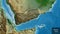 Yemen border shape overlay. Glowed. Physical. Labels