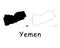Yemen Country Map. Black silhouette and outline isolated on white background. EPS Vector