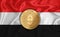 Yemen flag  ethereum gold coin on flag background. The concept of blockchain  bitcoin  currency decentralization in the country.