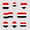 Yemen flag stickers set. Yemeni national symbols badges. Isolated geometric icons. Vector official flags collection