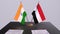 Yemen and India national flags. Partnership deal 3D illustration, politics and business agreement cooperation