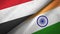 Yemen and India two flags textile cloth, fabric texture