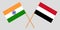 Yemen and India. The Yemeni and Indian flags. Official colors. Correct proportion. Vector
