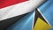 Yemen and Saint Lucia two flags textile cloth, fabric texture