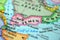 Yemen Travel Concept Country Name On The Political World Map Very Macro Close-Up View