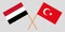 Yemen and Turkey. The Yemeni and Turkish flags. Official colors. Correct proportion. Vector