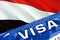 Yemen visa document close up. Passport visa on Yemen flag. Yemen visitor visa in passport,3D rendering. Yemen multi entrance in