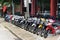 Yen Bai, Vietnam - Sep 18, 2016: Motorcycles standing in the row at a store in Van Chan district