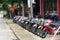 Yen Bai, Vietnam - Sep 18, 2016: Motorcycles standing in the row at a store in Van Chan district