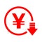 Yen reduction symbol, cost decrease icon. Reduce debt bussiness sign vector illustration