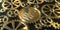 Yen sign on a golden gear or cog, conceptual financial 3D rendering