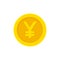 Yen or Yuan golden coin. Flat icon isolated white