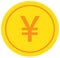Yen, Yuan or Renminbi currency icon or logo over a coin.