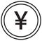 Yen, Yuan or Renminbi currency icon or logo over a coin.