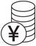 Yen, Yuan or Renminbi currency icon or logo over a pile of coins stack.