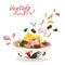 Yentafo Thai food illustration is asian Thailand noodle with red or pink soup  delicious and healthy street food in Thailand.vecto