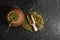 Yerba mate in a beautiful Yerba-Matero drinking vessel Juicy green Yerba without pollen