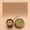 Yerba mate in calabash with wooden bowl on beige background. Square concept banner copy space