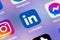 Yerevan, Armenia, June 8, 2023: Linkedin application on Apple iPhone 14 pro max screen close-up. Linked in app icon. Linkedin logo