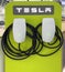 Yerevan, Armenia, May 7, 2023: Tesla home used charger Station Charger close up. The Supercharger offers fast recharging of a car