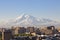 Yerevan, capital of Armenia at the sunrise with the Mount Ararat on the background.