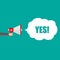 YES! Announcement. Hand Holding Megaphone With Speech Bubble. Flat Vector Illustration