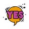 Yes comic words in speech bubble isolated icon