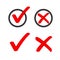 Yes no check box list marker ticks icons vector circle doodle red, x close handdrawn cross, ok poll vote checkmark