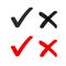 Yes no check box list marker ticks icons vector isolated, x close handdrawn cross, ok doodle poll vote checkmark, right