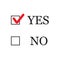 Yes and No check marks, selected with red marker , concept of motivation, voting, test, positive answer, poll, selection, choice m