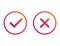 Yes and no gradient checkmarks. Colorful correct and wrong tick. Checkbox button to choose right and incorrect answer