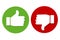 Yes and no icons, like and dislike. Green and red badge of approval and hostility. Thumb up and down