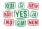 Yes No stamps in multilingual