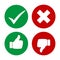 Yes, No, Thumbs up and down icons. Green and red thumb icon up and down