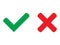 Yes symbol and No symbol. Green tick and red cross checkmarks icons. Approved or rejected icon.