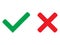 Yes symbol and No symbol. Green tick and red cross checkmarks icons. Approved or rejected icon for user interface.