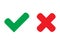 Yes symbol and No symbol. Green tick and red cross checkmarks icons. Approved or rejected icon for user interface.